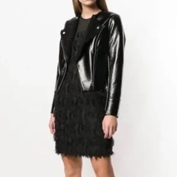 Women's Michael Kors Faux Leather Shearling Moto Jacket Black Size S - Picture 1 of 15